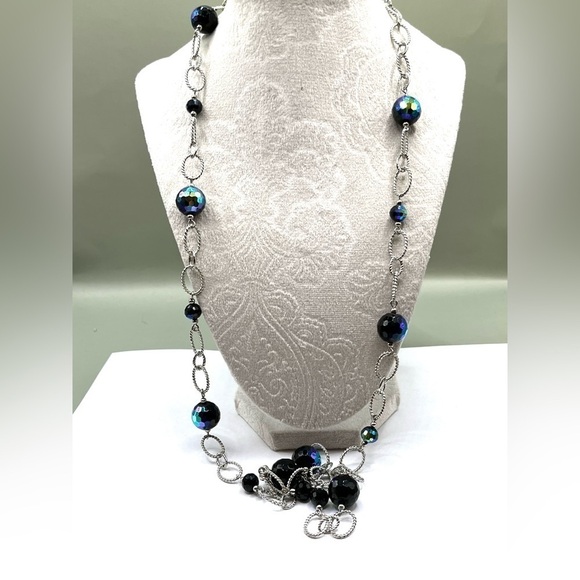 Premier Designs Necklace Blue and Black Beads Twisted oval Chain links Stunning - Picture 6 of 13